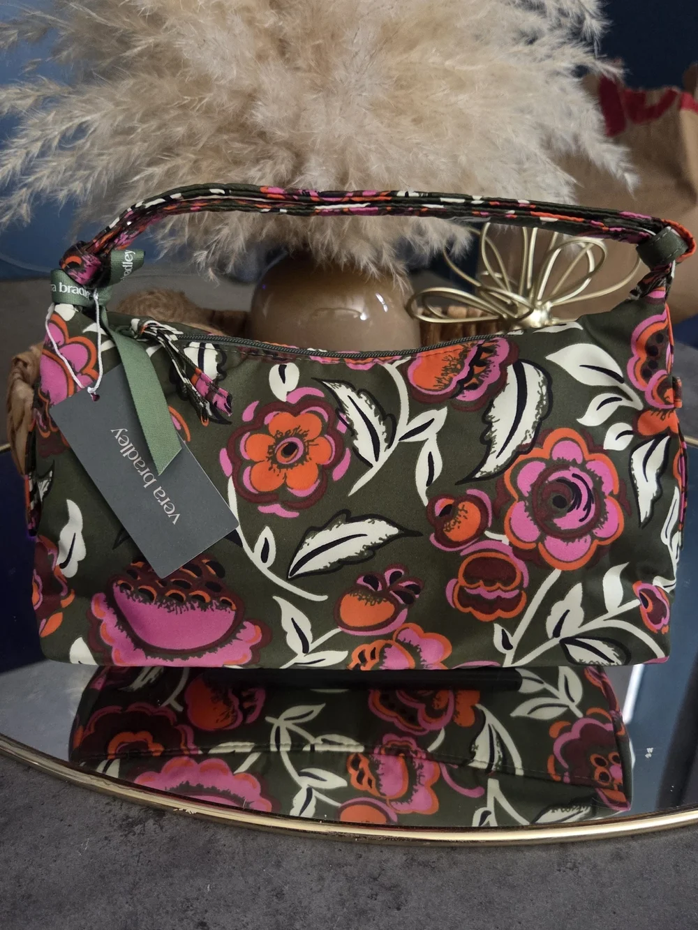 NWT Vera Bradley Crescent Shoulder Bag Bubbly Flowers Green MSRP $95